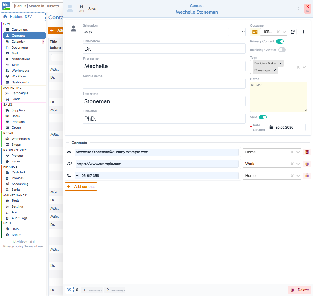 Fill in contact data