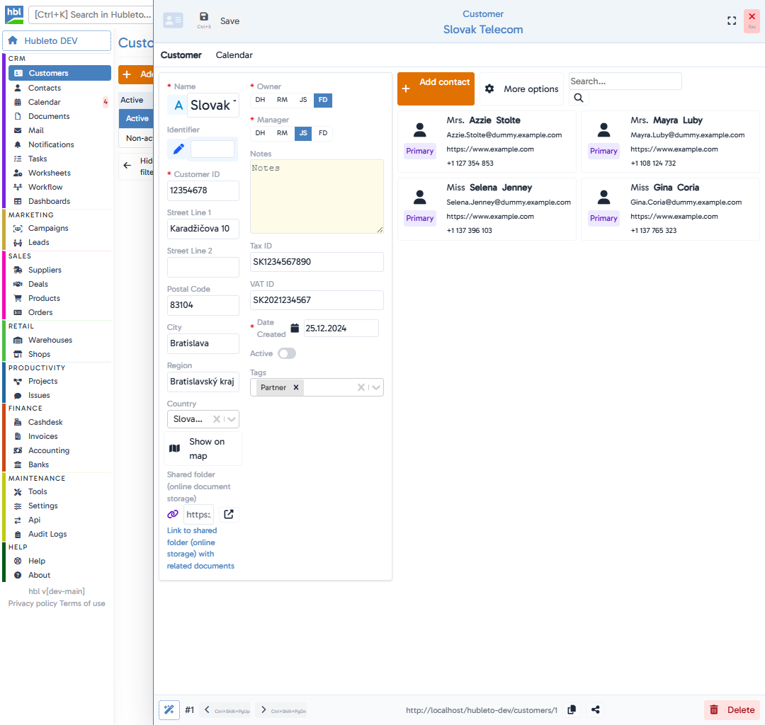 Find the customer and open it