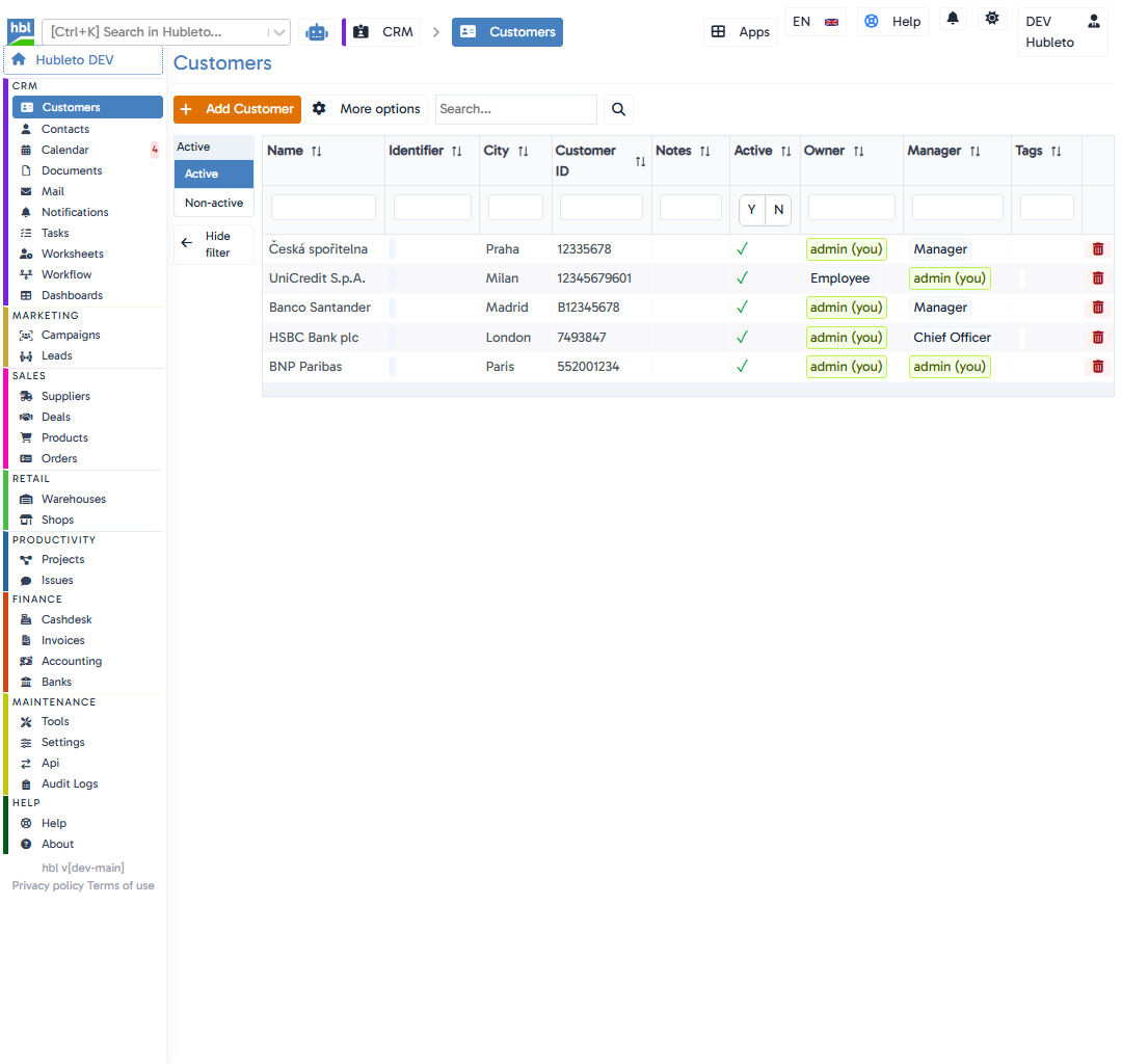 Example of an app layout with a data grid